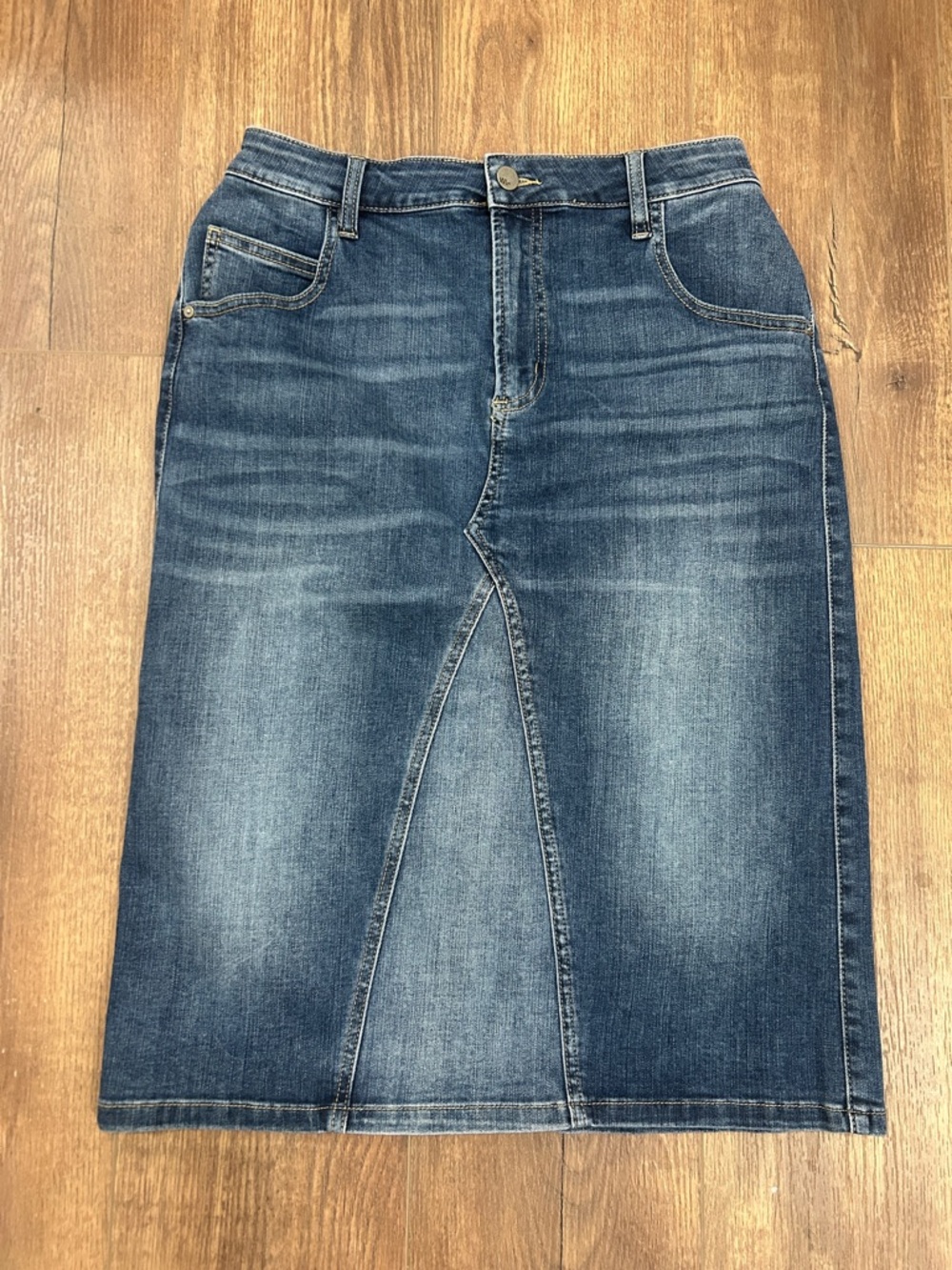 Wash Lab Denim Pieced Midi Skirt Lake Blue Jean size 28 Medium
